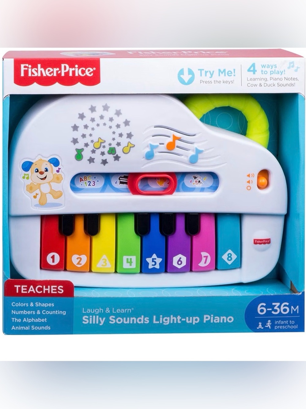 Fisher-Price Laugh & Learn Silly Sounds Light-Up Piano - White with Rainbow Keys